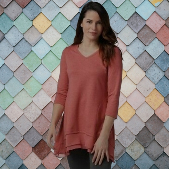 LOGO Lounge by Lori Goldstein Tops - French Terry Top with Tiered Chiffon Trim